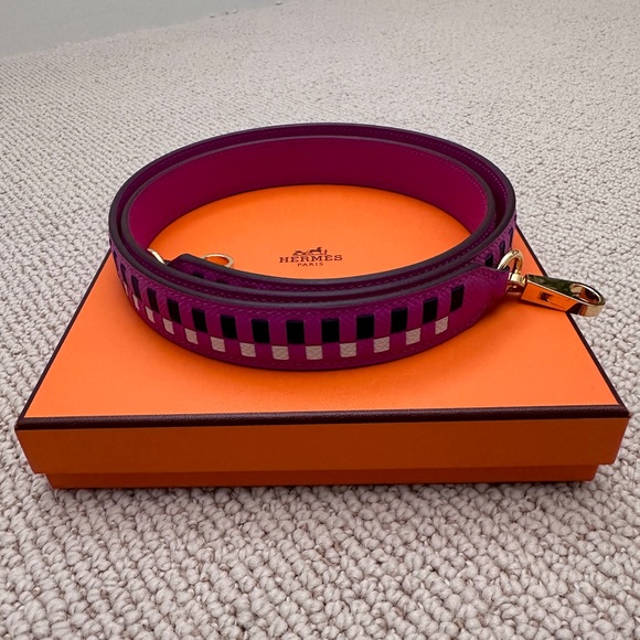 Brand New Hermes Magnolia, Bleu Saphir, & Craie Epsom Tressage Bag  Strap - Picture 3 of 9